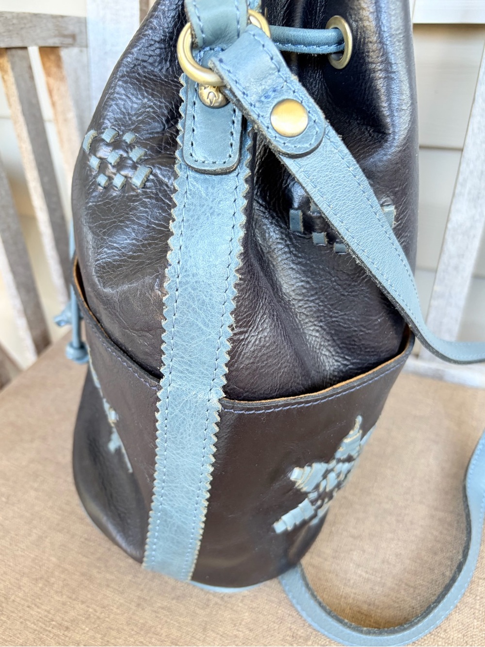 Patricia Nash Brindisi Bucket Crossbody Bag Boho Woven Leather - Picture 3 of 10